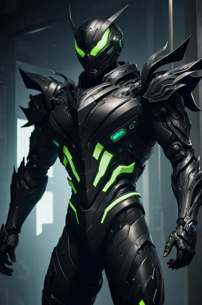 In this captivating image, a venomous figure adorned in cybernetic armor takes center stage. The subject, a fascinating blend of organic and mechanical, exudes a lethal aura. Every angle of this photograph showcases the intricate details of the armor, highlighting its sleek and futuristic design. Vibrant hues of green and black dominate the composition, adding an element of danger and intensity. This high-quality image effectively captures the essence of this mysterious and formidable character, leaving viewers in awe of its menacing presence.