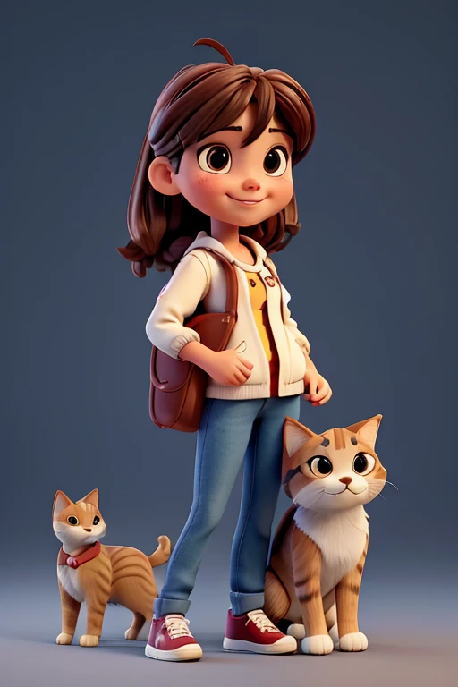 girl with pet, perro y gato, sonrisa suave, figura de pie, personaje de dibujos animados, Renderizado 3D, symatic lighting, Trazado de rayos, (la mejor calidad, 8k, high resolusion, tmasterpiece:1.2), caprichoso, (parque de la ciudad con sol radiante).