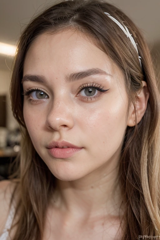 (((Imagen facial de una chica realista))), con cara hermosa como de anime, nariz griega, ojos almendrados de color azul, mouth with elliptical lips, eyebrows not too close together and with curvature, spider eyelashes, cabello liso de color rubio claro amarillento, (((piel blanca))), (((Foto profesional cuerpo completo))