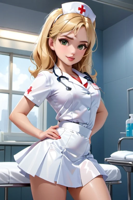 (Perfect Anatomy), Masterpiece, Ultra High Quality, 8k, masterpiece, Highest quality, Ultra-high resolution, Maximum resolution, Very detailed, Professional Lighting, anime, young female, Rapunzel from "Tangled" as sexy nurse, medical gown, super long blonde hair, pretty body, small breasts, nurse outfit, (background, at hospital, cozy coach), flirting nurse, masterpiece, best quality, high resolution, cinematic light, 8k, ((pin-up)), garter belt, (offering sex services), (open mouth), (((offering cum on her face))), leaning forward, view from the top, on her knees, hands on her face