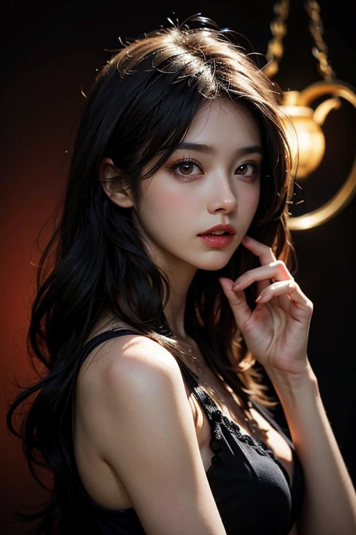 realistic, (masterpiece, top quality, best quality, official art, beautiful and aesthetic: 1.2), very detailed, Devil Girl, black hair, red eyes, Hell Background