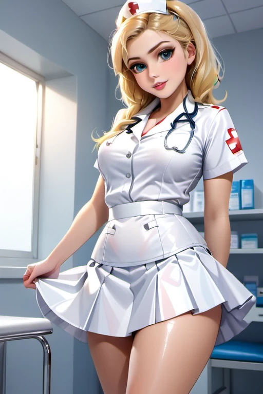 1girl, blonde, nurse, glossy white lather skirt, ctmp