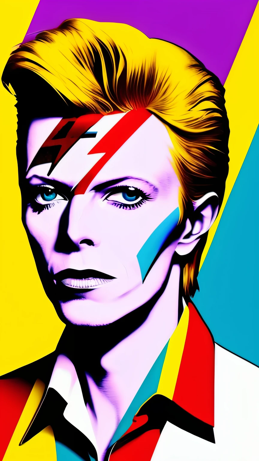 (David Bowie) (Andy Warhol) Paint of David Bowie in Andy Warhol style, pop art painting, illustration, non-realistic colors