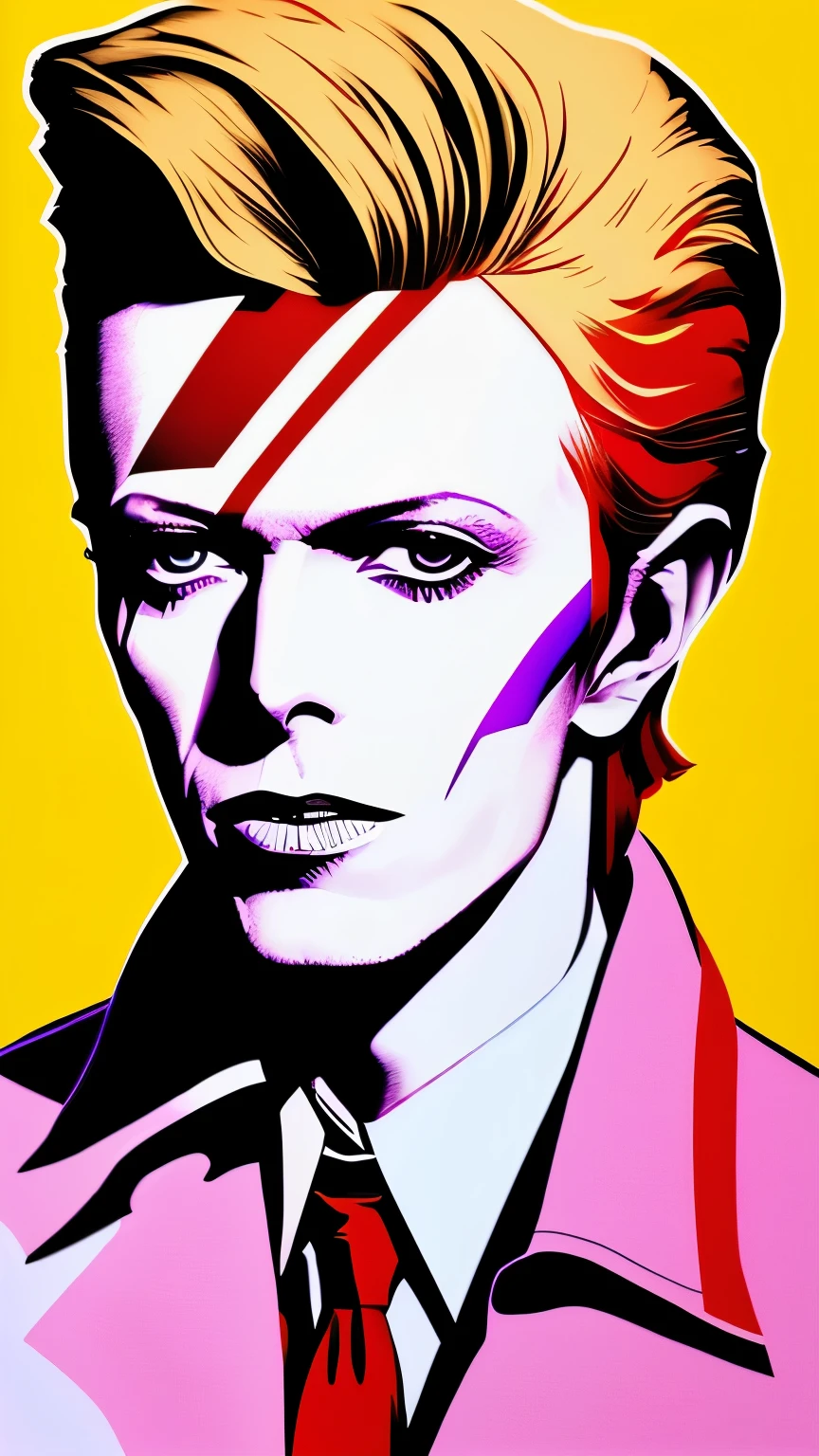 (David Bowie) (Andy Warhol) Paint of David Bowie in Andy Warhol style, pop art painting, illustration