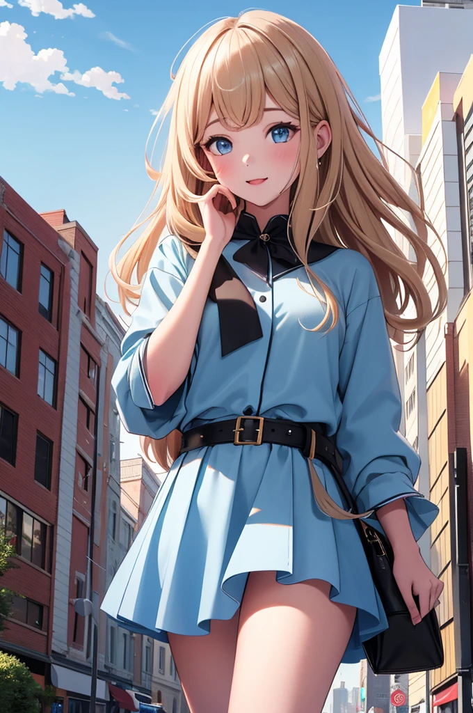 (best quality, Ultra Detailed:1.3), sharp focus, full color, full body shot, (Blue sky, white clouds:1.0),8K quality, very delicate and beautiful , amazing, BREAK,
 (1girl, solo:1.3), (college age:1.0), Shiny hair, shiny skin, (exposed skin:1.0), beautiful face, Sparkling eyes, (laugh:0.0),
 casual clothes, tricolor outfit, (destruction:1.3), gts, giantess,[Giantess concept v4:0.0]