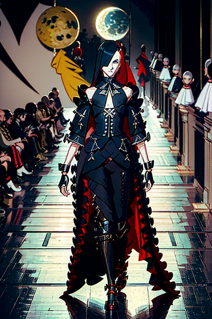 (lunar theme:1.3), Moschino, Rick Owens, Christian Dior, Rei Kawakubo, Alexander McQueen, Gareth Pugh, Comme Des Garçons, John Galliano, Yohji Yamamoto, male, man, boy, (avant garde fashion:1.3), (wearable art:1.5), (alternative clothing:1.3), oversized clothing, skintight clothing, fullbody