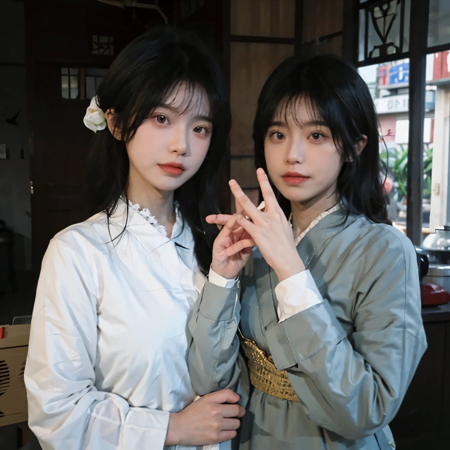 best quality,masterpiece,超high resolution,(lifelike:1.4), realistic、high resolution:1.3)、(((japanese girls))), Meaty cheeks, natural skin, best quality, 8k, masterpiece :1.or characteristics, sharp focus :1.2, The perfect body of a beautiful Japanese woman :1.4, (long dress with buttons :1.1), (mosque:1.2), The facial details are very rich, delicate eyes, double eyelids. japanese girls,In the city of Kuala Lumpur,KL, covering full head long green dress, baju kurung,bigger clothes, Bokeh of traditional Malay clothing covering the whole body,Ordinary fingers