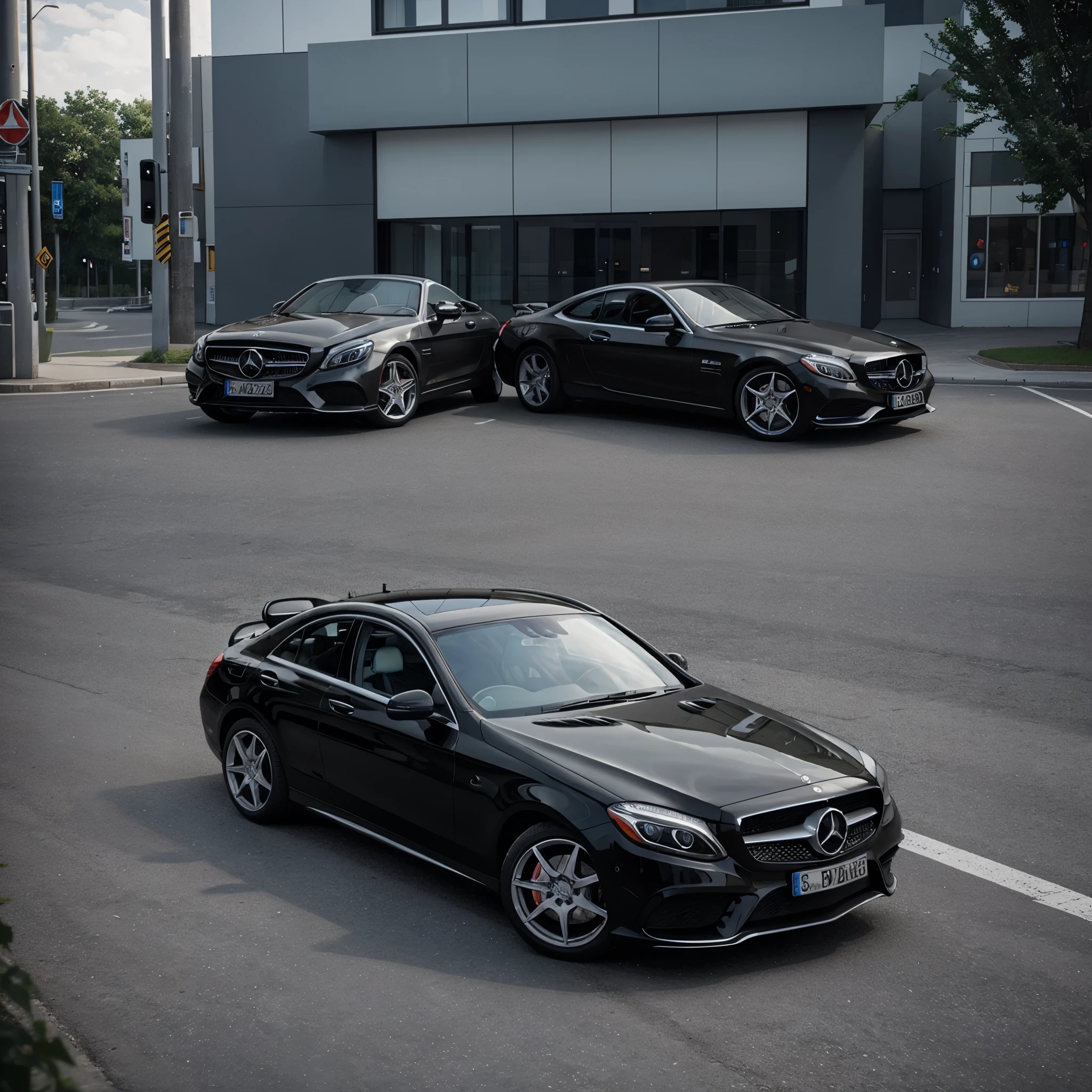 Two Mercedes cars, high quality, 3D rendering 