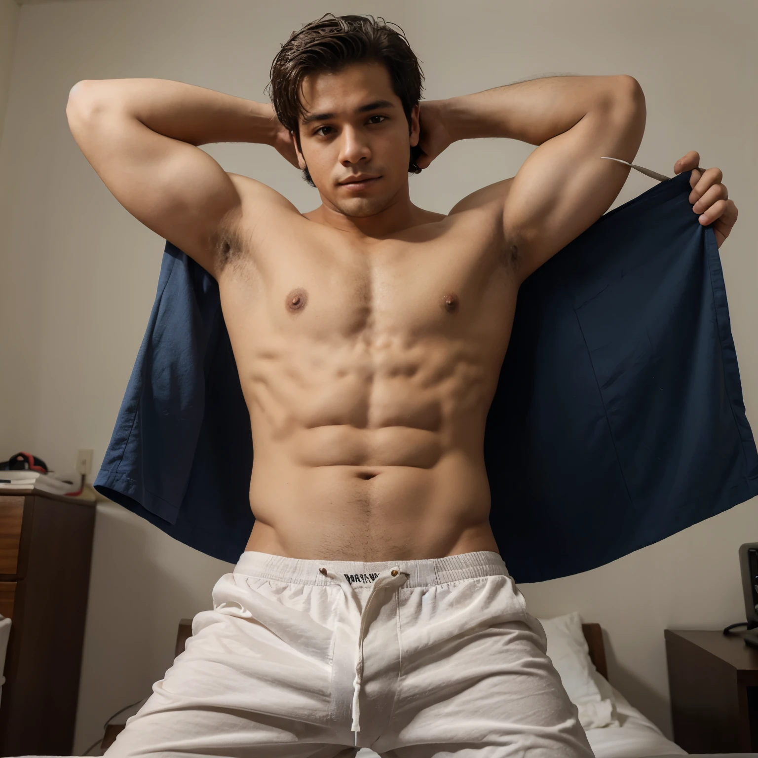 Jovem loiro sem camisa tocando na cueca gostoso