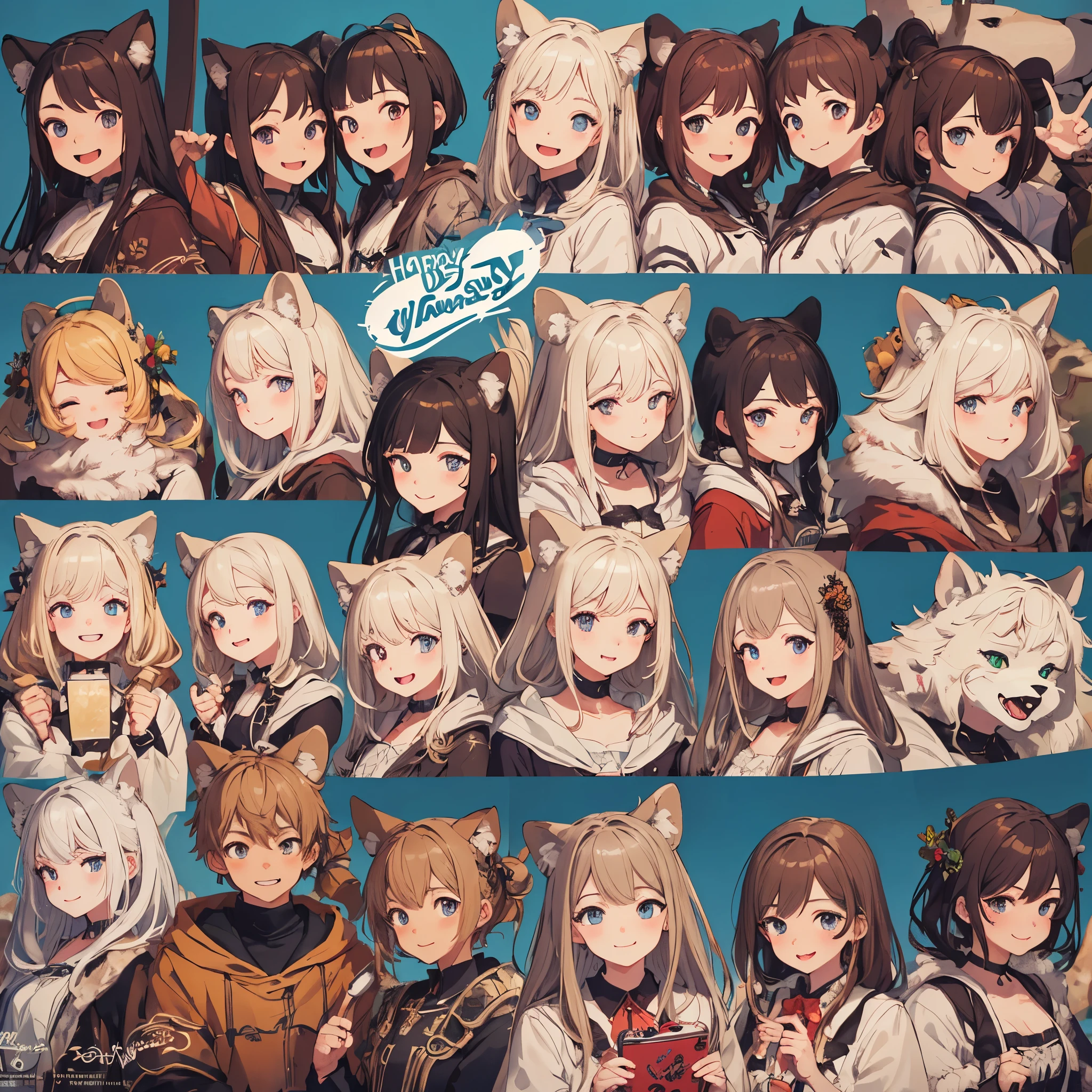 top quality, best quality, High-quality illustrations, masterpiece, super high resolution, detailed background, detailed background, An amusement park, Disneyland, group shot:0.5, 6+boys, 6+girls, Happy, joyful, absurdres(highly detailed beautiful face and eyes)perfect anatomy(Photos taken with friends)(kemono, furry anthro)selfie:0.5,