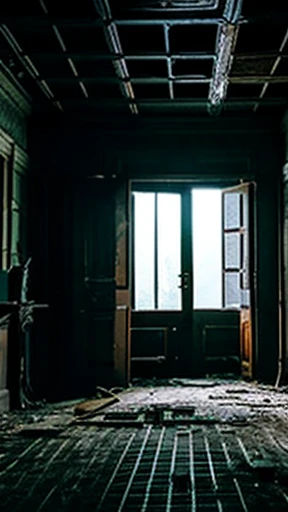 What looks like a dark operating room inside an empty haunted house,horror,Strange phenomenon,desolate ruins,real,bloodstains,Unidentified flying object with a white heroic story,