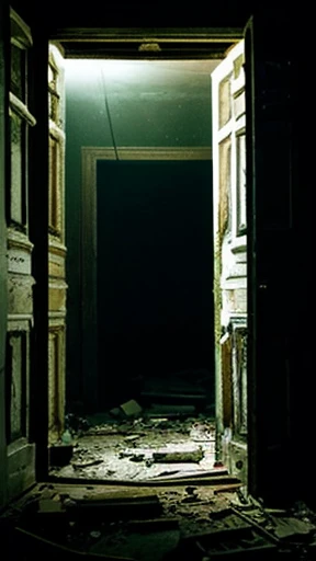 What looks like a dark operating room inside an empty haunted house,horror,Strange phenomenon,desolate ruins,real,bloodstains,Unidentified flying object with a white heroic story,
