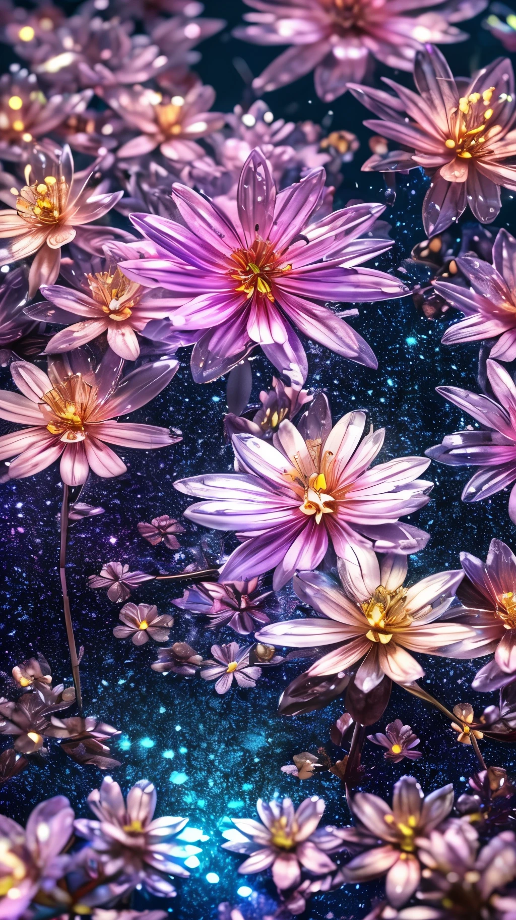 crystal spring blossom,
fantasy, galaxy, transparent, 
shimmering, sparkling, splendid, colorful, 
magical photography, dramatic lighting, photo realism, ultra-detailed, 4k, Depth of field, High-resolution