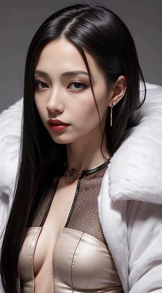 Villain, A thin woman, with black hair, red eyes and piercings.  She dresses in provocative and daring clothes, and wears an earring with the symbol of The Eye.