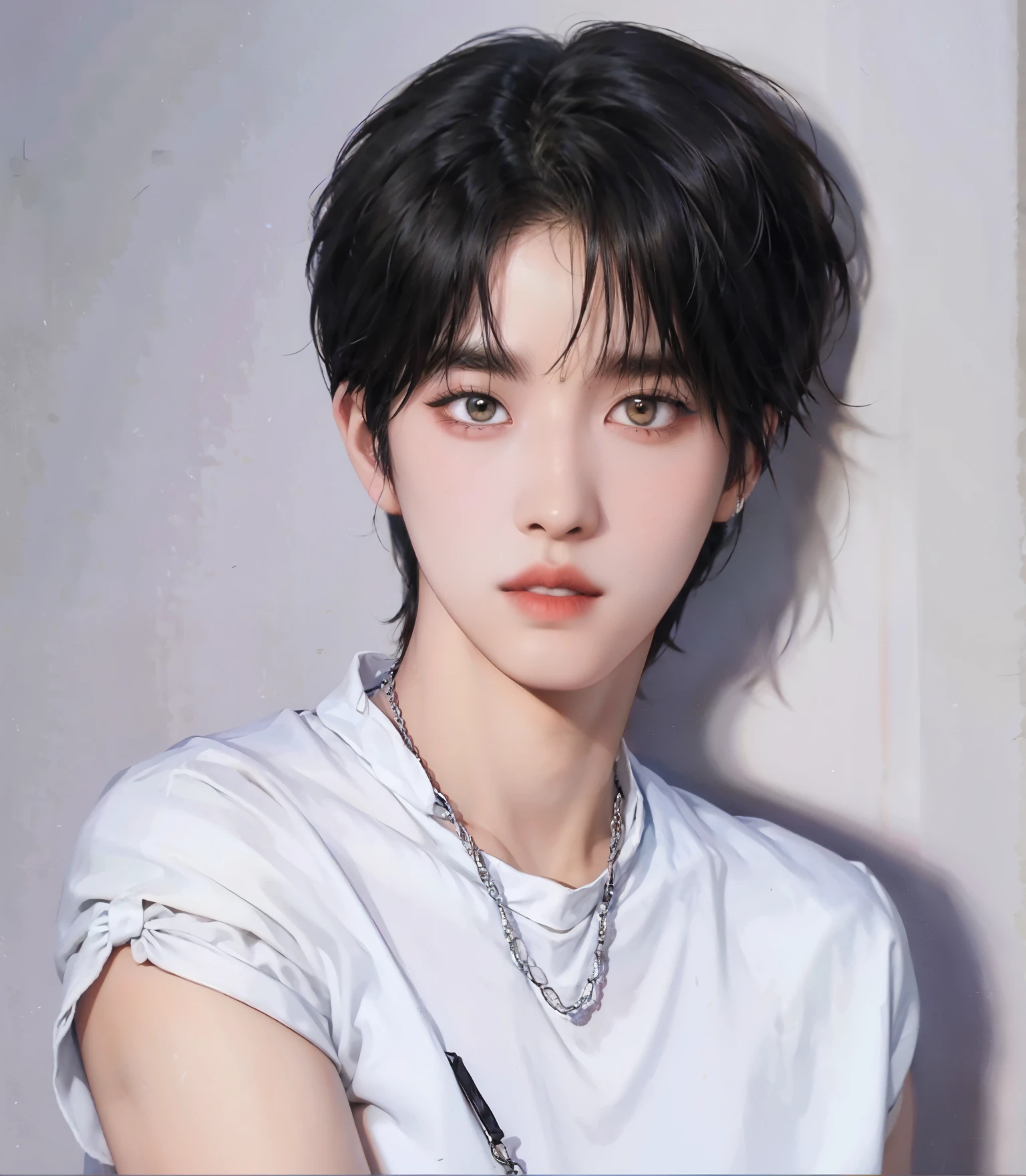 un primer plano de una persona con una camisa blanca y un collar, Jung Jaehyun, kim doyoung, Jimin, hyung tae, hong junio hyung, shin jeongho, de mi parte, Jinyoung Shin, TaeJune Kim, yanjun chengt, park Jimin, retrato del ídolo kpop, hyung tae kim, seson yoon, jia, marca lee, Korean male face, Kim Jungwoo, NCT, NCT 127, NCT 127 Kim Jungwoo