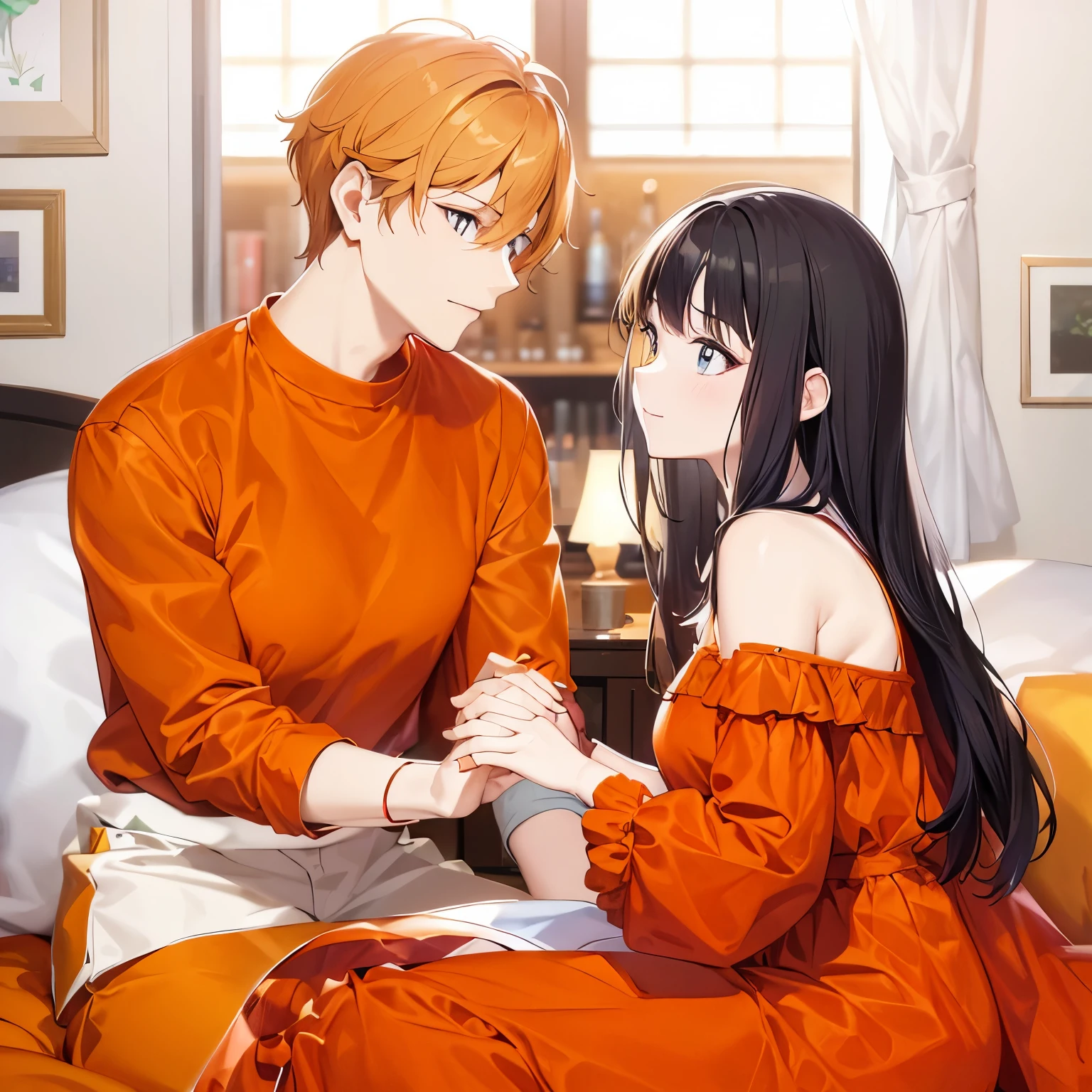 Woman wearing an orange off-shoulder blouse、Wearing orange clothes