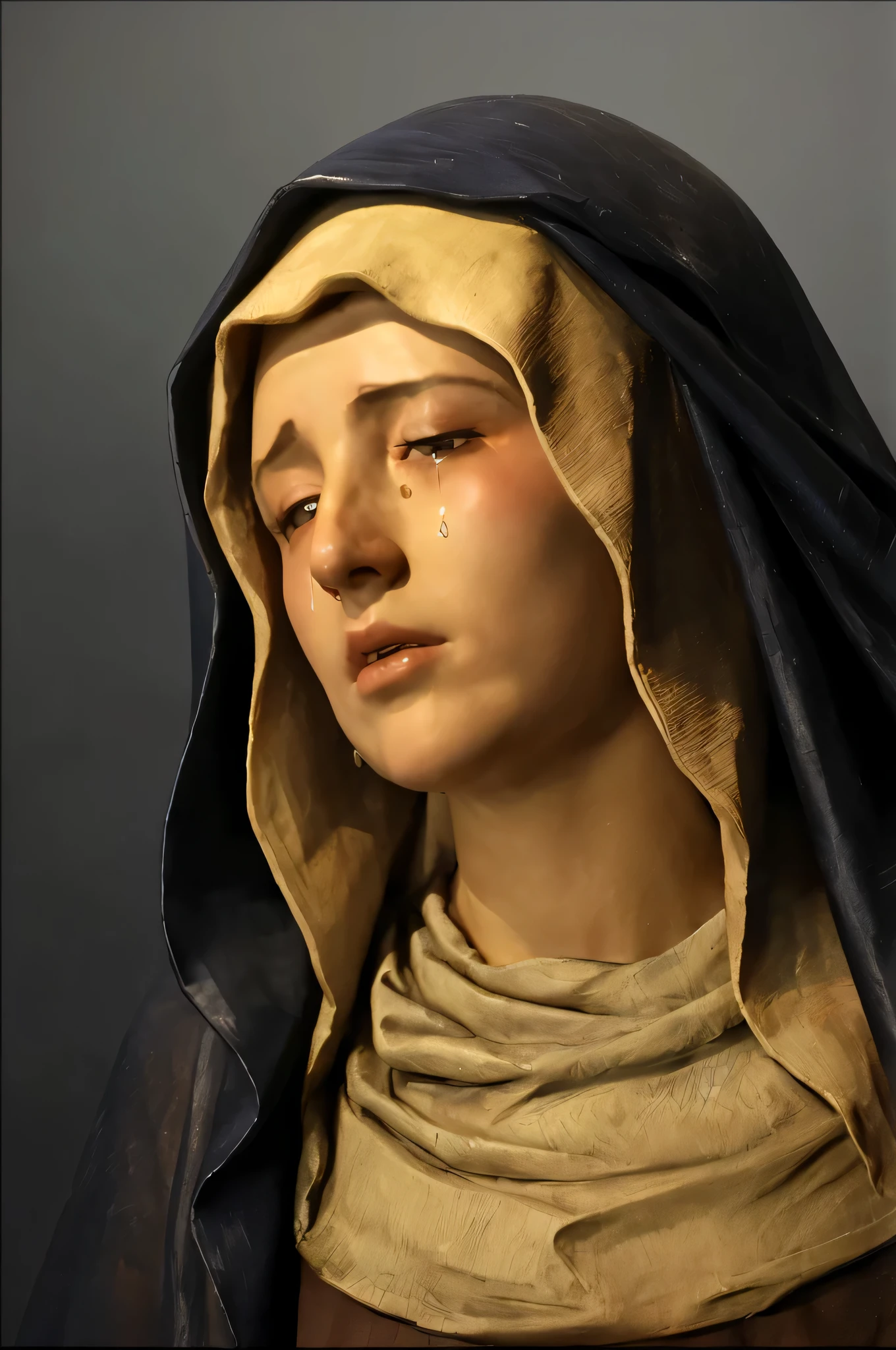 Recriar, com os olhos fechados, chorando, wearing a veil over the face, Nossa Senhora Aparecida, detalhado, realista, High definition