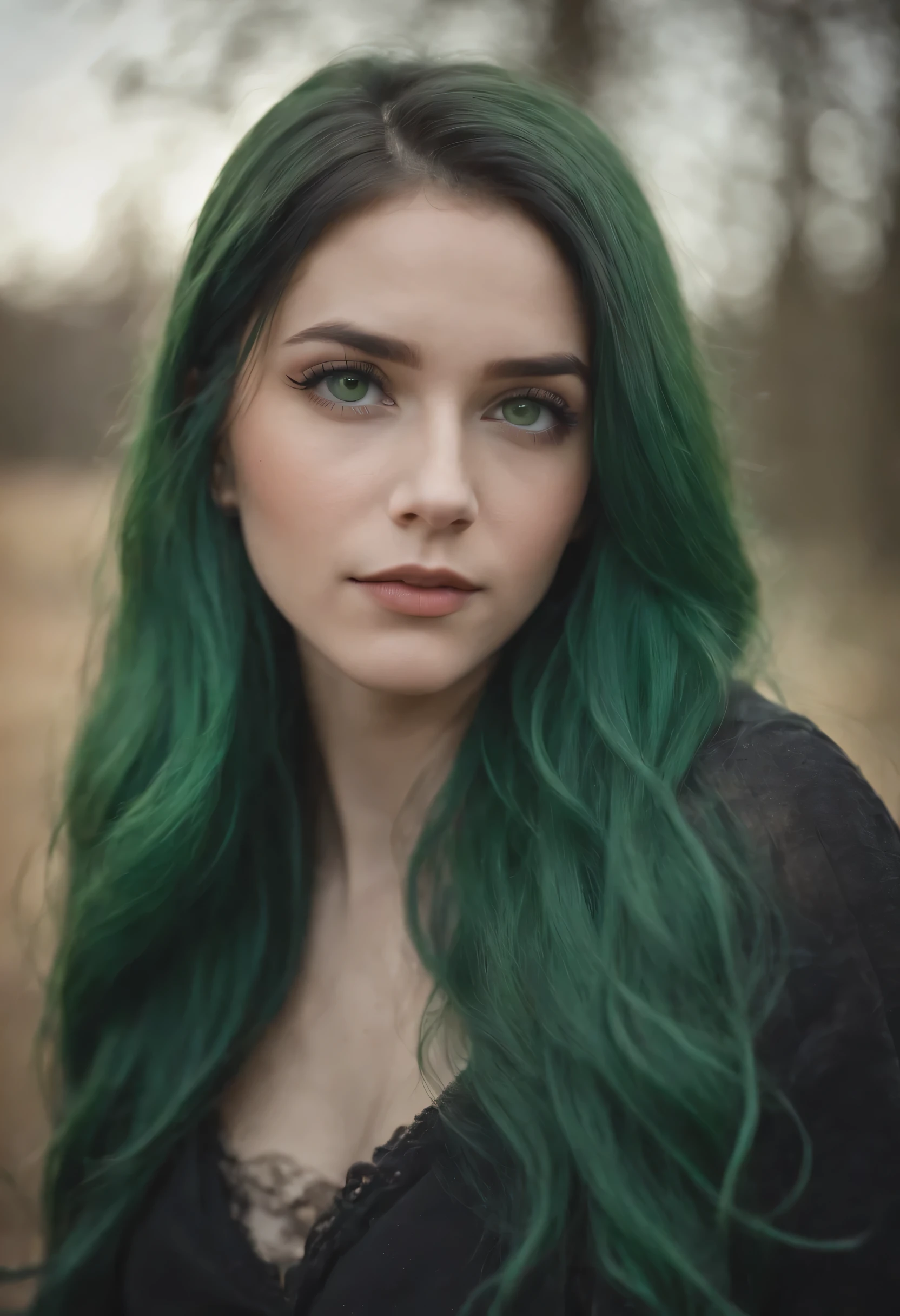 1girl, green hair, long hair, green eyes, portrait,