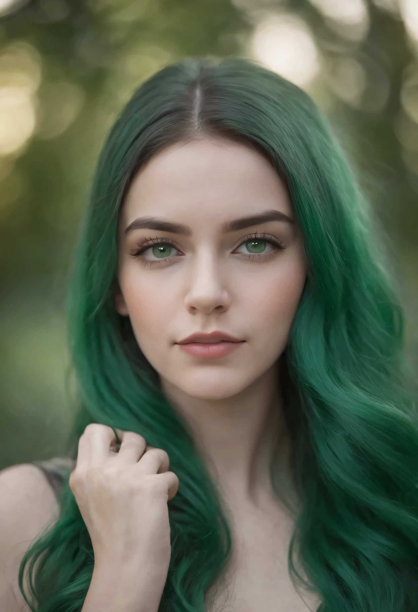 1girl, green hair, long hair, green eyes, portrait,