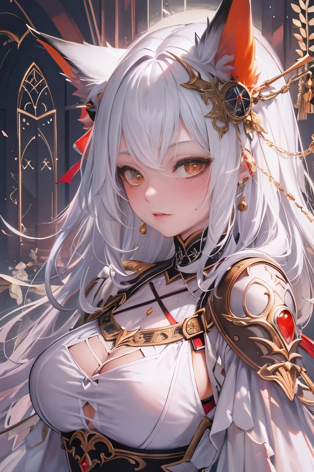 (masterpiece, top quality, best quality, official art, beautiful and aesthetic:1.2), (1girl:1.3), (fractal art:1.3),absurd, masterpiece, best quality, realistic, hyper-detailed, (shiny skin, sweaty:1.4), looking at viewer, slender, 1girl, solo, white sneakers, white miniskirt, straight long hair, princess cut, white hair, red eyes, (thick thighs:0.5), dynamic lighting, high resolution, sharp focus, depth of field, small breasts, vampire, masterpiece, best quality, ultra-detailed, illustration, ultra-detailed face, best quality face, evil, 18 years old, adult, 1girl, 18 years old, white hair, alchemy outfit, intricate detailed outfit, sexy pose, glowing red dress, cute, kawaii, digital art, finely detailed eyes, blushing, red cheeks, fox ears,