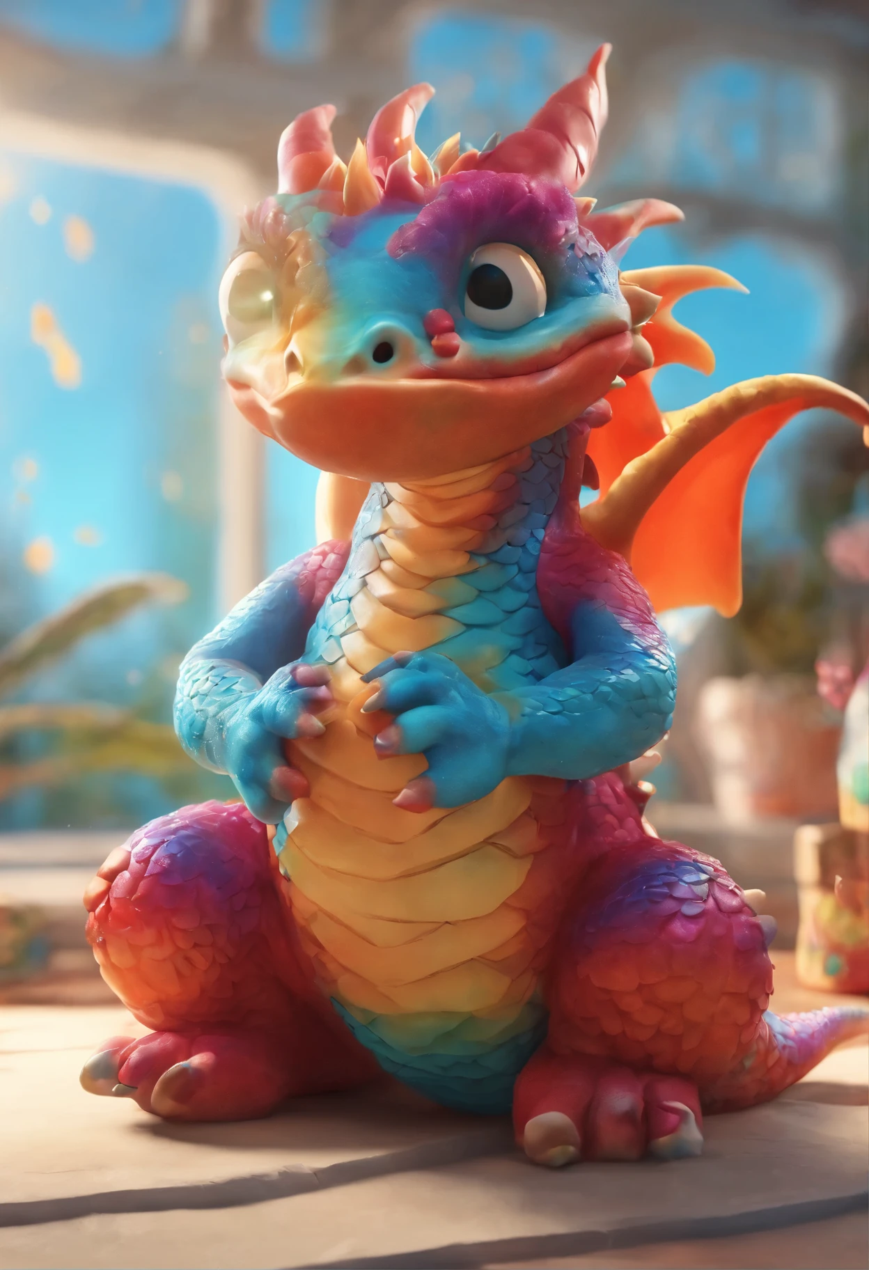 Cute  blue IP dragon sitting in a clear glass bottle，linterna roja，y altas murallas rojas de la ciudad，Hay koi en la botella de vidrio.，Vidrio reflectante azul piel suave y delicada.，ojos con brillo, modelado, Brillo delicado,clean backdrop, Buen brillo, 3Drenderingde,Mejor calidad at best、Dark and fluorescent world view.，ultra-detallado、8ｋ、realistic representation、Animado mercado nocturno al fondo、fuegos artificiales、Petardos，oc renderizado，hiperrealista，Mejor calidad，8k，obras de maestros，ultradetallado，
