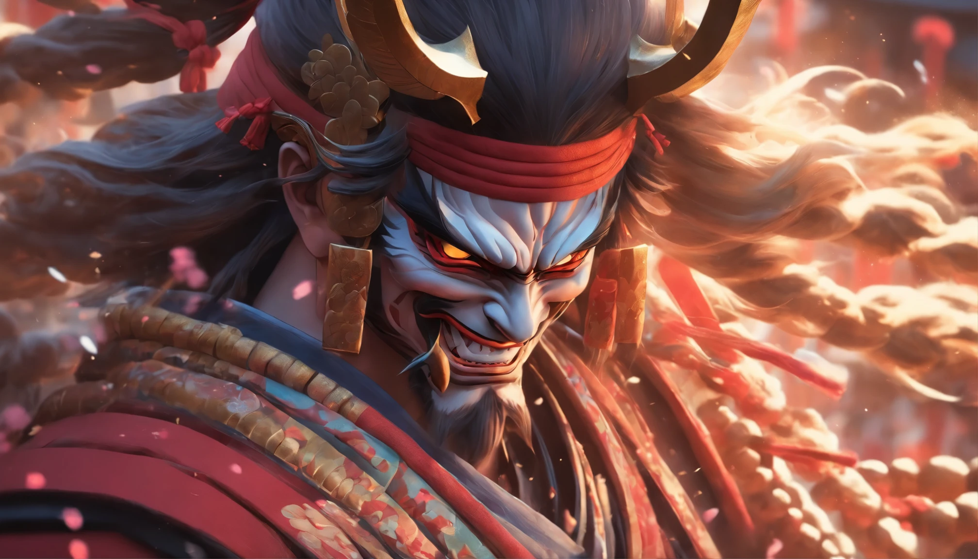 ((FRONT VIEW)) cool looking samurai ronin with sunglasses, China-style, Chinese drama,Samurai armor in the style of Peking Opera costumes,Samurai Durton costumes,a close up of a ((male samurai wearing sunglasses)), ((Male Samurai)), ((Samurai Detailed Armor)), onmyoji portrait, onmyoji detailed art, onmyoji, masamune shiro, high detailed official artwork, samurai portrait, artwork in the style of guweiz, inspired by Hu Zaobin, heise jinyao, masamune, detailed digital anime art, moon bull samurai. Extremely detailed video game illustration cool japanese samurai ronin, Front view. with white long hair, ((wearing sunglasses)), fun, with a smile on his face. The central figure is a samurai. (((extremely detailed face)). depicted with traditional armor. The background consists of vibrant colors, ethereal atmosphere. mystical theme. The armor of the samurai is detailed and ornate. super-fine, ultra - detailed high quality 8K, Excellent, Masterpiece, ((ultra detailed face)), Upper Body, Pose, Particles, Wind, Flower, Simple Background, Looking at the Viewer, Focus on the Face. The colors used in the image are very vibrant and eclectic, creating a strong contrast. ((art by Mschiffer)), xianxia, soft flat lights, flat colors, cel shading, cartoon, art by Mschiffer, ink lines, JRPG, video games, oil paint, harmonious use of color, tranquility
,中景 the scene is,super-fine,ultra - detailed,high qulity,8K ,Sharply focus the eyes,highly detailed surreal vfx,oc rendered, - AR 16:9 --q 2 --s 1000