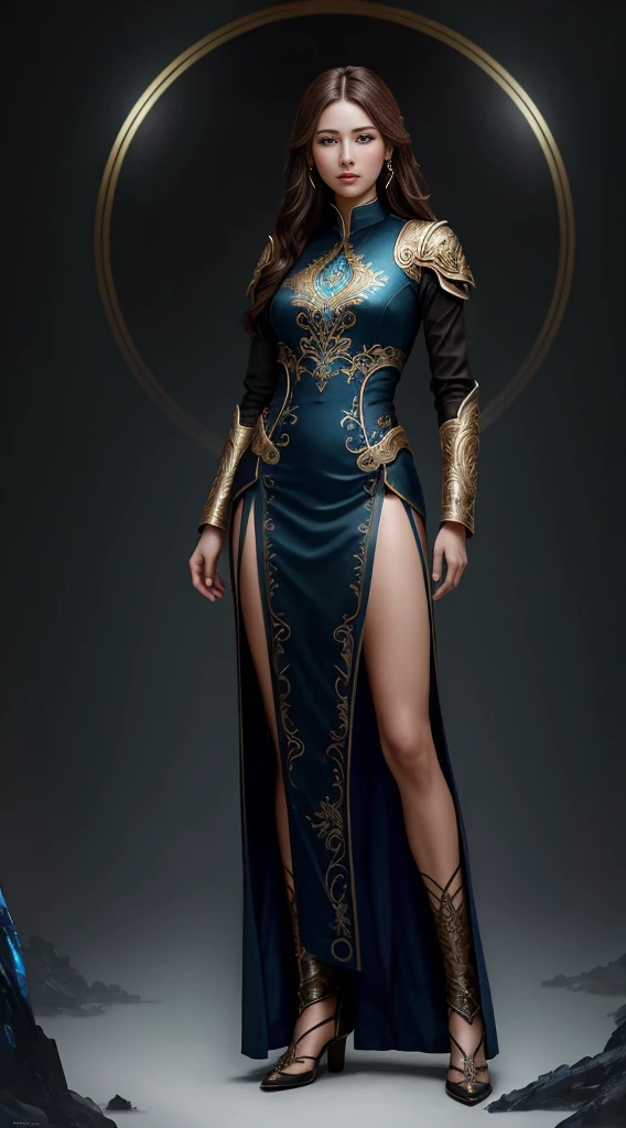 ((最high quality, 8K, masterpiece: 1.3, Ultra HD, high quality, 最high quality, High resolution, realism)) 、22 year old beautiful white woman、Hair color blonde、blue eyeedium hair、straight hair、smile、Slender but well-proportioned muscular body、Athlete-like body type、I don't want my head to disappear from the screen.、Wearing accessories on your wrist、put anklet on ankle、Wearing red nail polish、I have a peticure、is a goddess、It's unparalleled、Art Nouveau landscape on a black background、bewitching look、Erotic Tech((erotic))Costumes