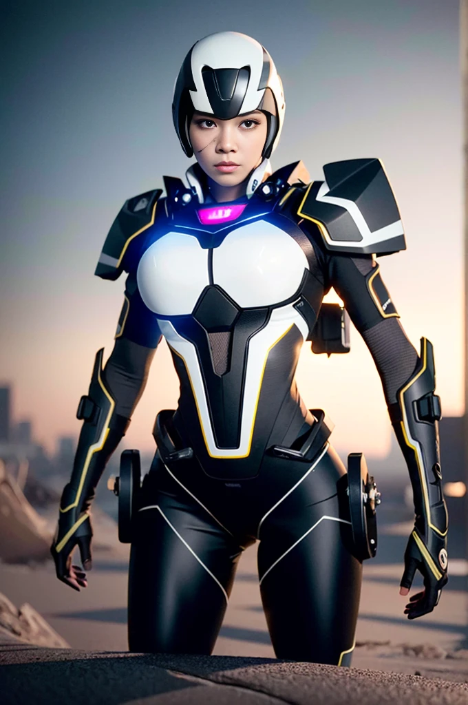 ultra realistic, 8k,ultra high res, (photorealistic:1.6),realistic,ultra realistic 8k,extremely detailed CG unity 8k wallpaper, RAW photo, ((Best quality)), ((masterpiece)), (highly detailed:1.3), 3D,Shitu-mecha, beautiful cyberpunk women with her mecha in the ruins of city from a forgoten war, ancient technology,HDR (High Dynamic Range),Ray Tracing,NVIDIA RTX,Super-Resolution,Unreal 5,Subsurface scattering,PBR Texturing,Post-processing,Anisotropic Filtering,Depth-of-field,Maximum clarity and sharpness,Multi-layered textures,Albedo and Specular maps,Surface shading,Accurate simulation of light-material interaction,Perfect proportions,Octane Render,Two-tone lighting,Low ISO,White balance,Rule of thirds,Wide aperature,8K RAW,Efficient Sub-Pixel,sub-pixel convolution,luminescent particles,light scattering,Tyndall effect