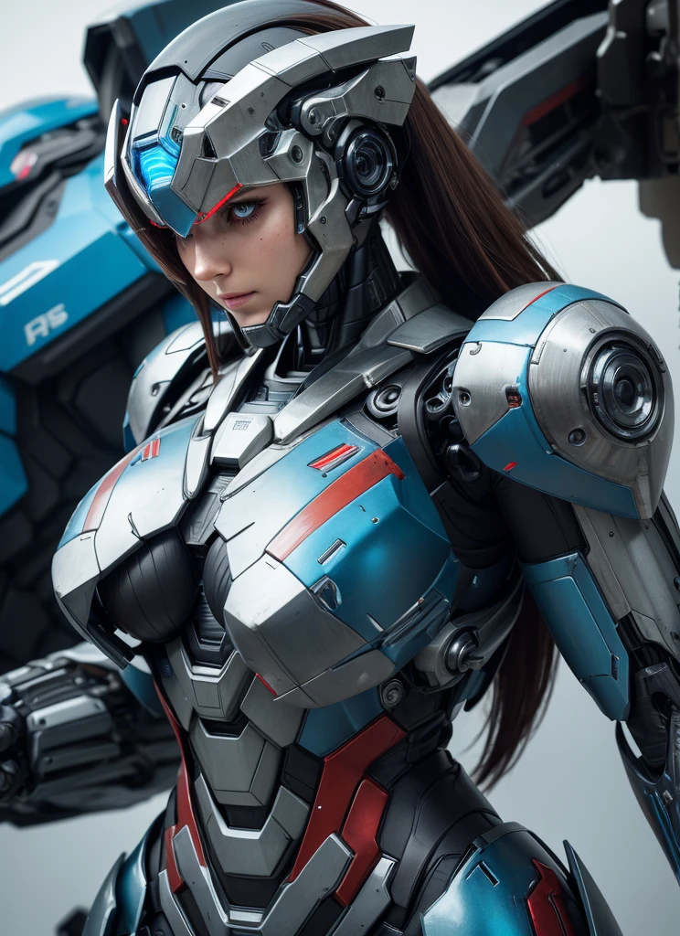 Textured skin, Super Detail, high details, High quality, Best Quality, hight resolution, 1080p, hard disk, Beautiful,(Iron Patriot),(head gear),(full bodyesbian),beautiful cyborg woman,Mecha Cyborg Girl,Battle Mode,Girl with a Mecha Body,She wears a futuristic Iron Patriot mech,Fulll body Shot