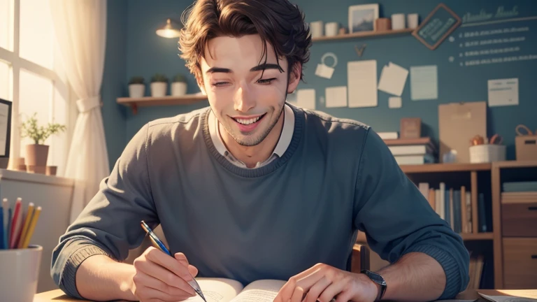 happy man studying