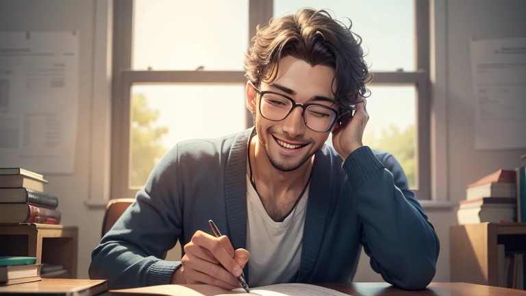 happy man studying