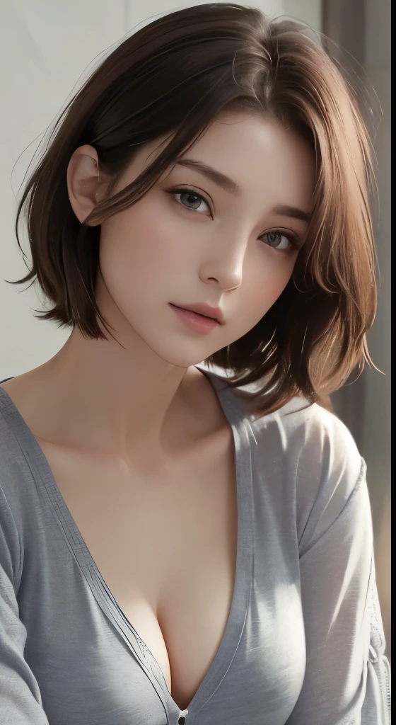 Masterpiece, Top Quality, Very Delicate and Beautiful Woman, Very Delicate and Beautiful, Campus Life, Ultra Definition, Top Quality, Brown Short Hair, High Resolution, Very Exquisite, Classy Woman, Smile, Best Quality, Illustration, Viewer, Impasto, Canvas, Oil Painting, Realism, Real