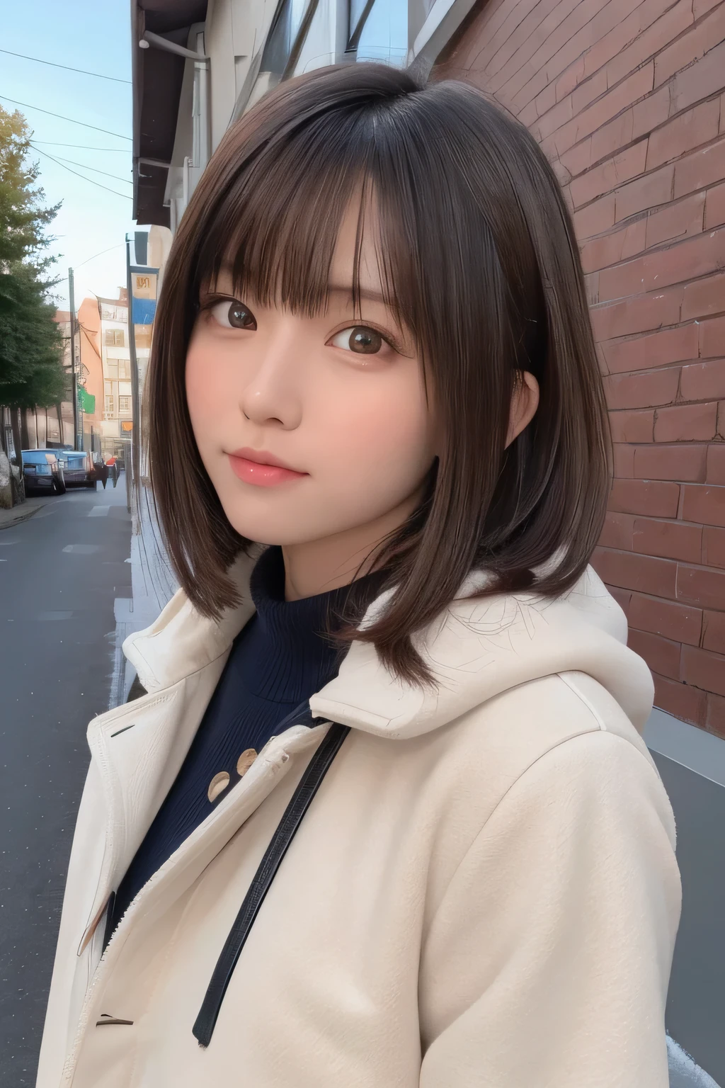 one girl, (a beauty girl, delicate girl:1.3), (13 years old, gal:1.3),
break, (Winter clothes, Stylish coat:1.3),
break, extremely fine transparency, (symmetrical eyes:1.3),
break, (Street view:1.3),
break, small breasts, brown eyes, parted bangs, brown hair, girl,
break, (Eye and face details:1.0),
break, (masterpiece, highest quality, Super detailed, detailed face, 8K)