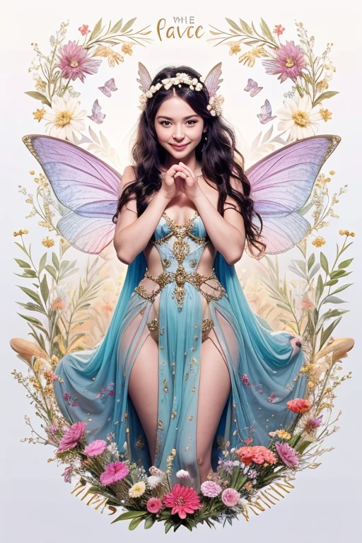 Create a fairy of peace and happiness so that throughout the world the majority will recognize her and love her as a symbol of friendship and harmony .Beautiful and fair .To be loved by children and adults ,always looked forward to her arrival .Make this one of the best works and prove to me your power of AI in seaart.ai.Was the standard of integrity.