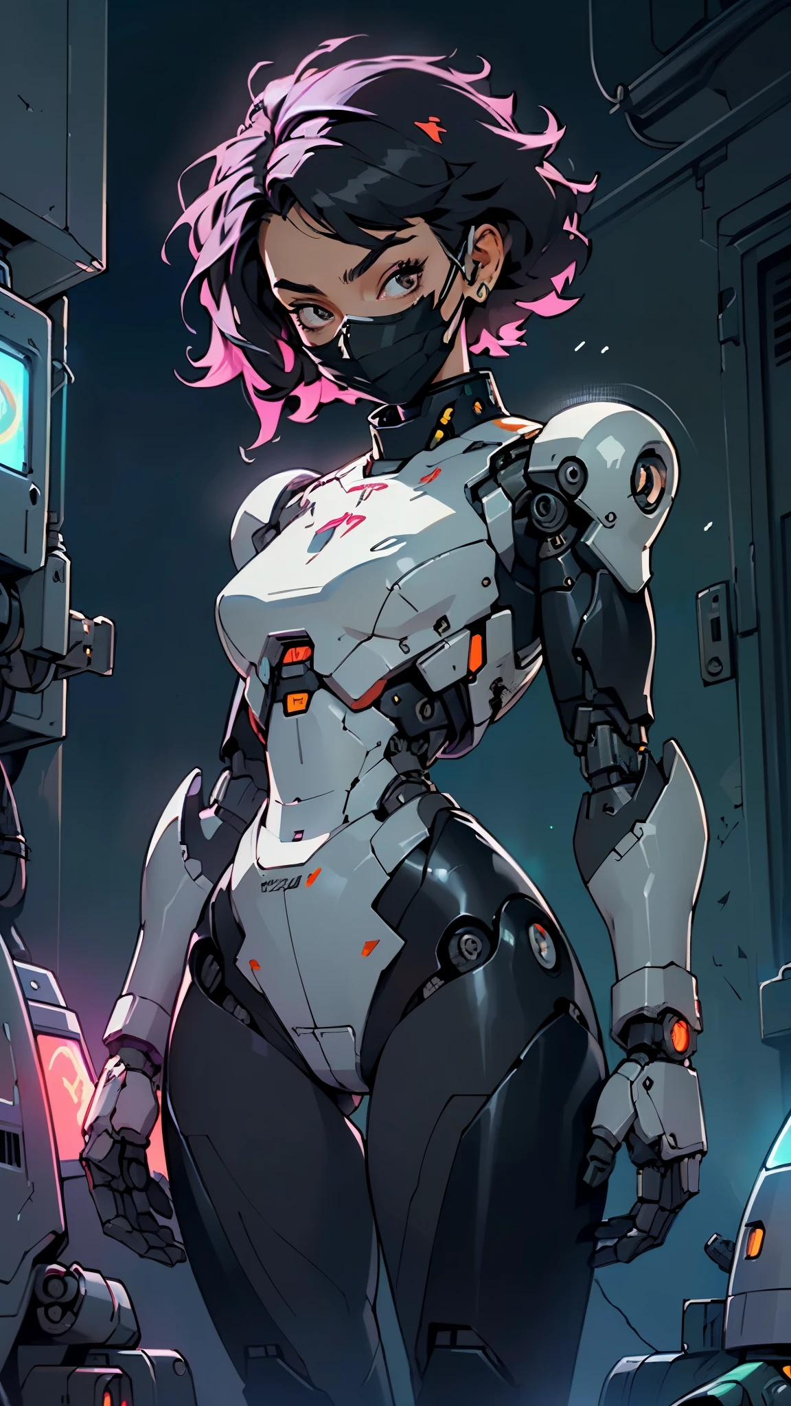 (((girl robot))),assaultron, itrobo2022, 1girl,robot,humanoid robot,robot joints,joints,black robot helmet,black armor,head-mounted display,humanoid robot,white robot joints,one-eyed,white joints,no humans,((black armor)),wide hips,curvy,mechanical arms,crotch plate,science fiction,post-apocalypse,outside,large breasts:1.4,(very long legs:1.4),
reelmech,cyborg girl,(cyborg girl:1.5),android,((mechanical robot girl)),
(((doll))),((((black skin,doll joints:1.5,mechanical hands:1.5,black armored dress,tesla coils,mechanical doll:1.5,Body of a machine,black metallic skin,ball joint,cyborg:1.5,robotic parts,robot)))),(Mechanical joints: 1.4,Mechanical limbs),mecha armor suit, full face armor, full body armor,
lot of rgb,(spider lower abdomen),
(nsfw),
motorcycle black helmet,(wearing head-mounted display that is chunky and hi-tech with neon lights:1.2),corporate logos,complete black helmet,no face,black body,black skin,black robotic body,((((technological face mask,Cybernetic_Jawless, black mask)))),
(dynamic pose:1.0),solo focus,embarrassed,(centered,scale to fit dimensions,Rule of thirds),
cyberpunk city by the ocean at night, with bright neon signs and dark stormy clouds and puddles, scenery:1.25,nighttime, starry night, cosmos,Very dark night that makes the neon lights stand out, very bright neon lights,nighttime, starry night, cosmos,
highres, sharp focus, (ultra detailed, extremely detailed), (photorealistic artwork:1.37),(extremely detailed CG unity 8k wallpaper),((synthwave background theme)),(((vibrant colors))),(intricate background),(masterpiece),(best quality),