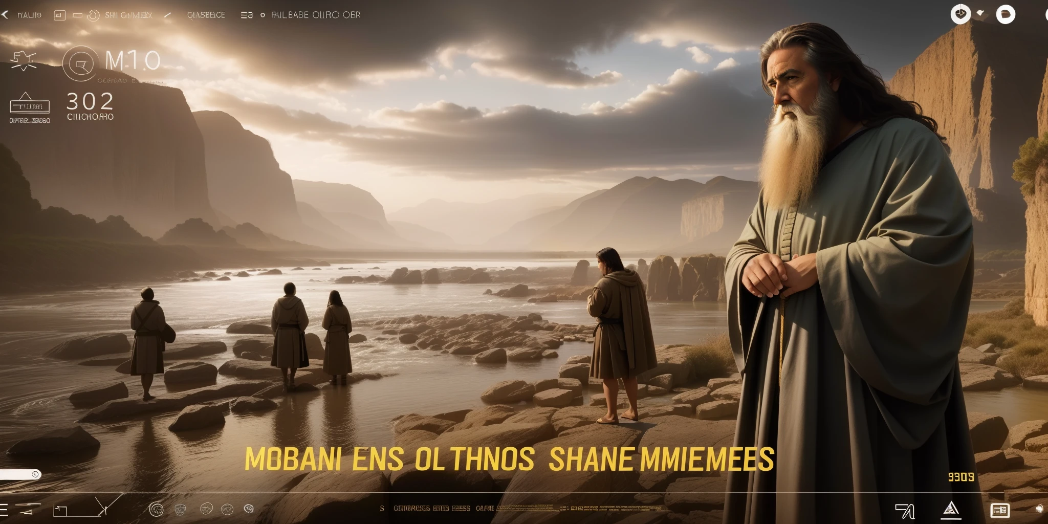 a close up of a person standing in front of a river, captura, history channel, 2045, 2050, luis ricardo falero, biblical epic movie, moses, 2030, by Pablo Munoz Gomez, 2040, bible, religión, 2025, muy definido, memes