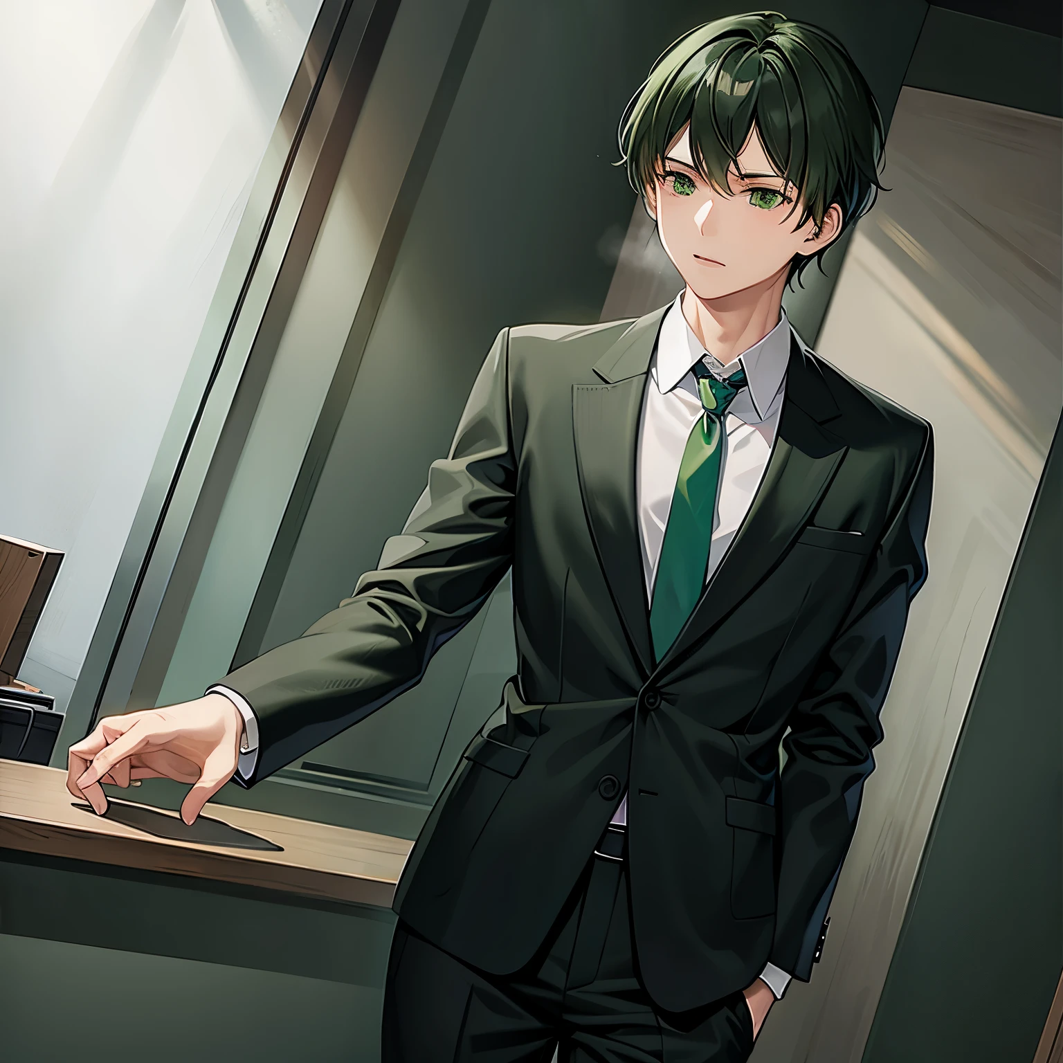 Wearing a green tie、wearing green clothing