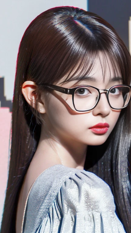 a close up of a woman with glasses and a dress, artwork in the style of guweiz, guweiz, with glasses, realistic anime 3 d style, anime girl with long hair, kawaii realistic portrait, realistic young anime girl, style anime, realistic anime artstyle, beautiful anime portrait, ulzzang, realistic anime art style, silver hair (ponytail)