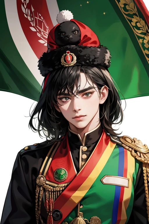 Afghanistan mascot using the flag color black, red and green; glitter