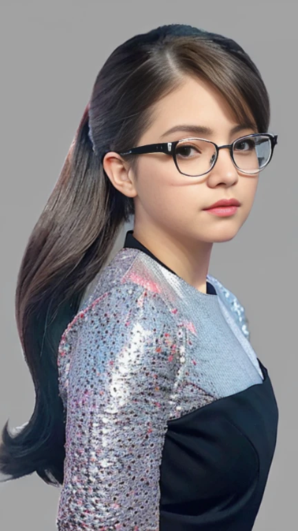a close up of a woman with glasses and a dress, artwork in the style of guweiz, guweiz, with glasses, realistic anime 3 d style, anime girl with long hair, kawaii realistic portrait, realistic young anime girl, style anime, realistic anime artstyle, beautiful anime portrait, ulzzang, realistic anime art style, silver hair (ponytail)