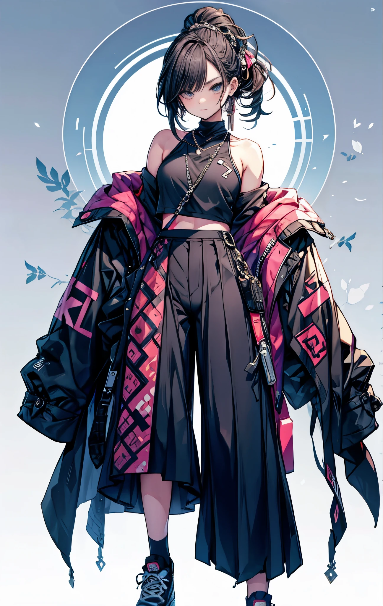 (傑作:1.2), 最高品質,ピクシブ,
//Character
1girl,
BREAK
//Fashions
Modern-Day Streetwear,
BREAK
palazzo pants and an off-shoulder top, incorporating modern fashion elements,
BREAK
Accessorize with statement earrings, adding a bold touch to the modern streetwear look,
BREAK
Choose sneakers with embellishments or metallic details, blending comfort with a fashionable edge,
BREAK
