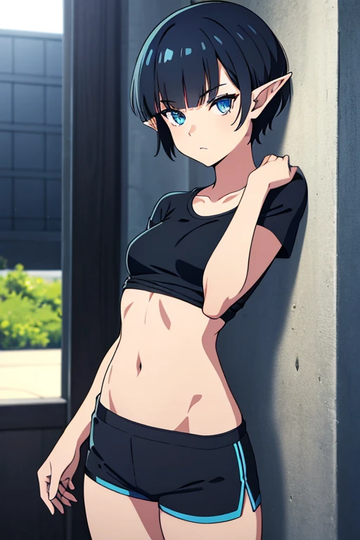 masterpiece, best quality,anime style, 1 girl,(((slender body))), (((small eyes,small breast))),(((cheerleader uniform))), (beautiful face), (((short hair))), (((straight hair))), ((((black hair)))),detailed beautiful skin, (perfect hands, perfect anatomy),scream