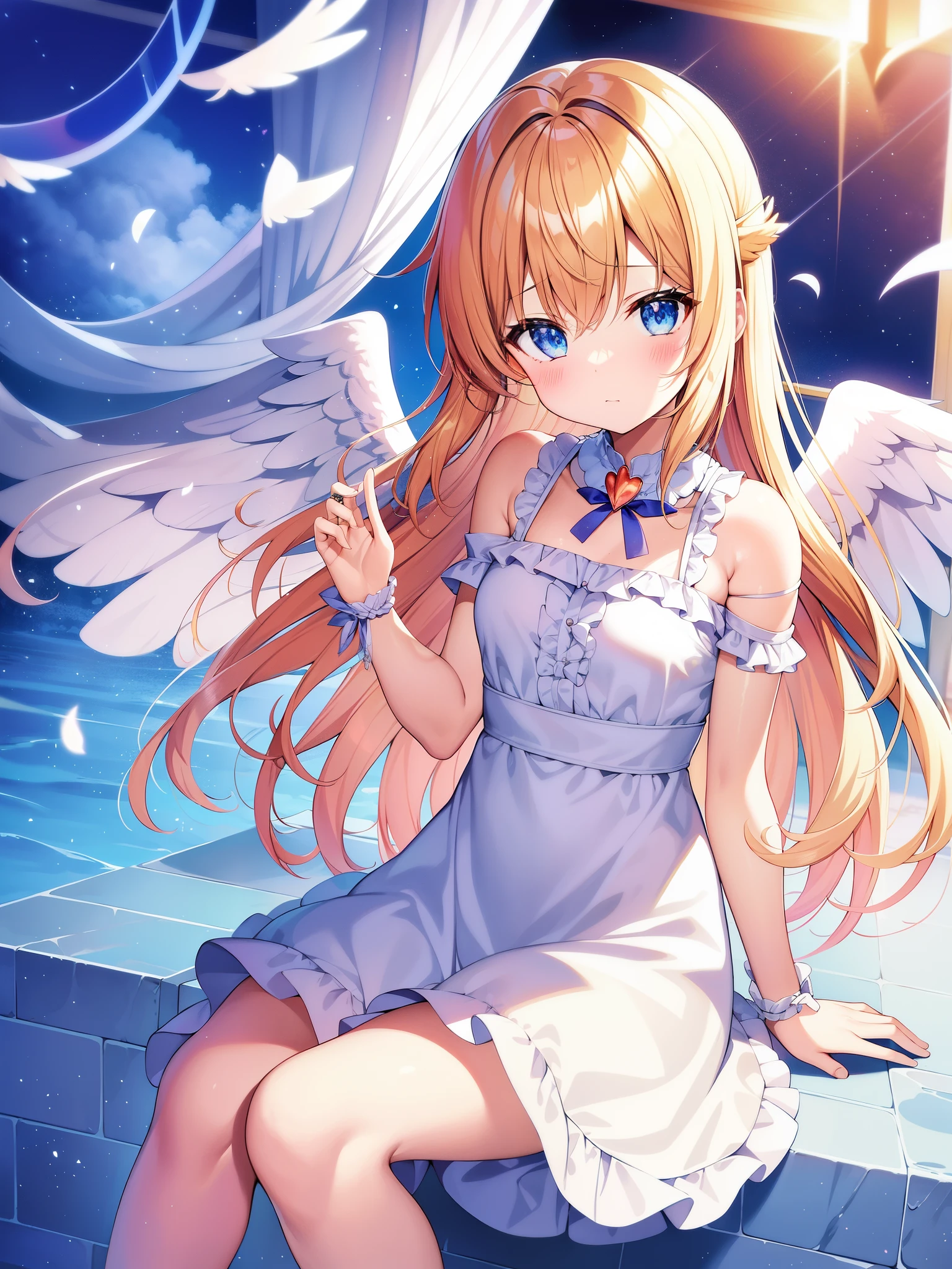 Anime girl with angel wings and heart in hand、Cute girl anime visual、cute animeの女の子、anime moe art style、small curvaceous loli、美しいangel girl、angel girl、Angelic純度、High quality anime art style、cute anime、Ahegao、cute animeスタイル、、Angelic、splash art anime 、