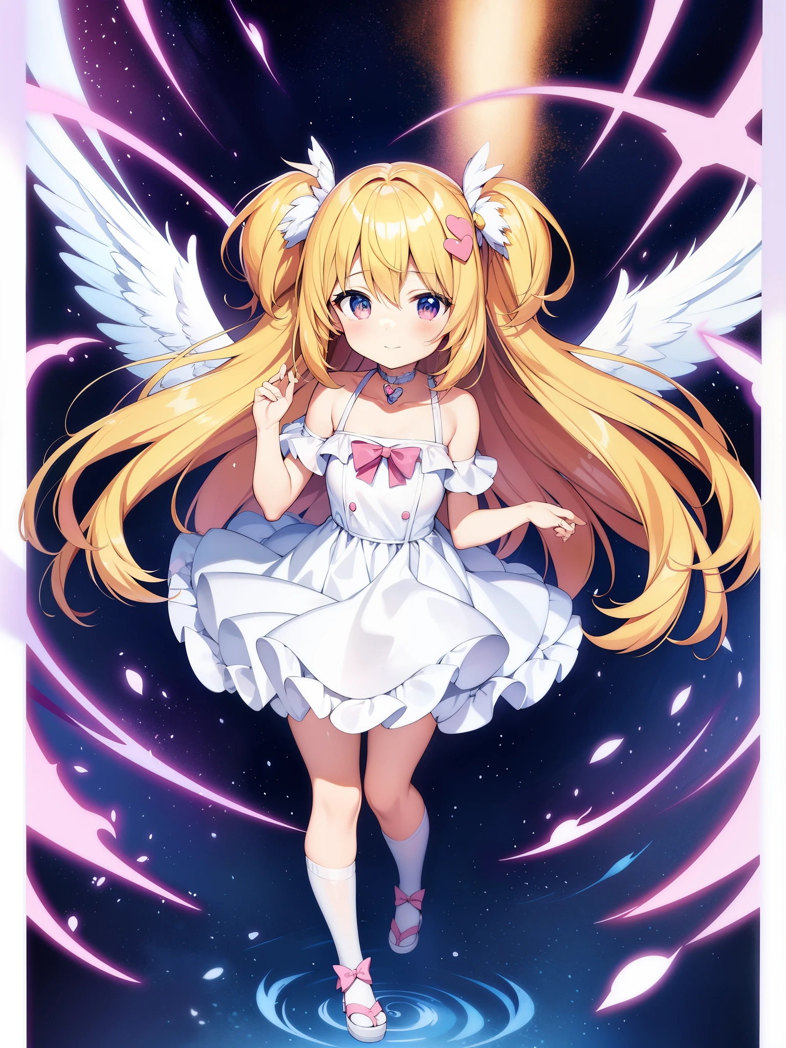 Anime girl with angel wings and heart in hand、Cute girl anime visual、cute animeの女の子、anime moe art style、small curvaceous 、美しいangel girl、angel girl、Angelic純度、High quality anime art style、cute anime、Ahegao、cute animeスタイル、、Angelic、splash art anime 、