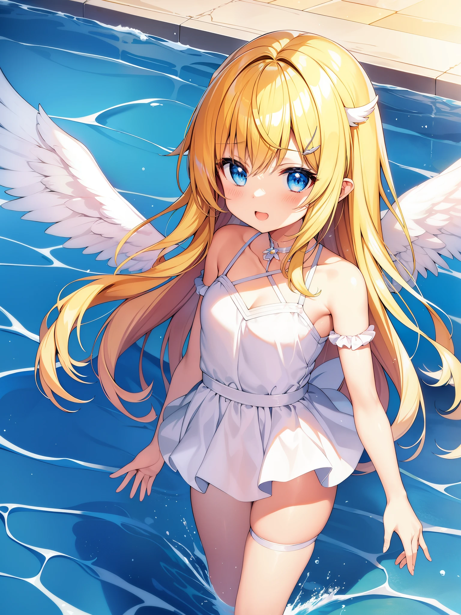Anime girl with angel wings and heart in hand、Cute girl anime visual、cute animeの女の子、anime moe art style、small curvaceous loli、美しいangel girl、angel girl、Angelic純度、High quality anime art style、cute anime、Ahegao、cute animeスタイル、、Angelic、splash art anime 、