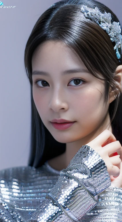 hong girls free pictures, in the style of photorealistic rendering, silver, 32k uhd, realistic portrait, elegant realism, fairycore, multilayered