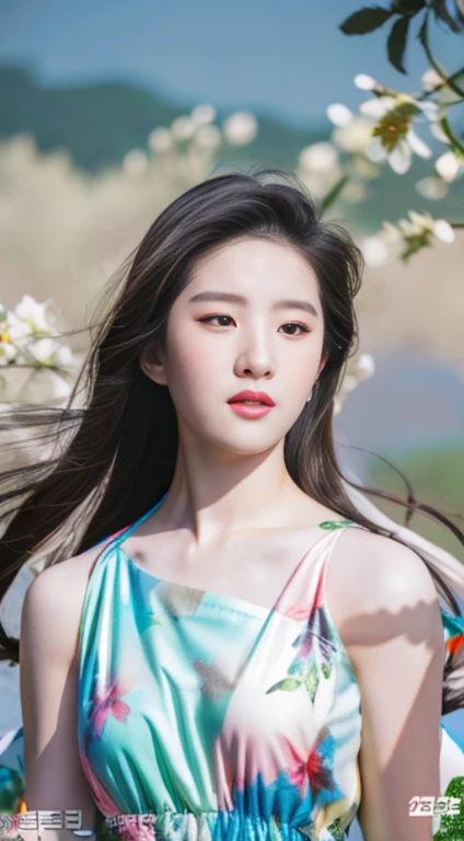 girls korean female korean model girl in flowery dress photoshoot free, in the style of hyper-realistic portraiture, 32k uhd, shiny/glossy, eye-catching resin jewelry, white and gray, hyper-realistic, highly realistic 