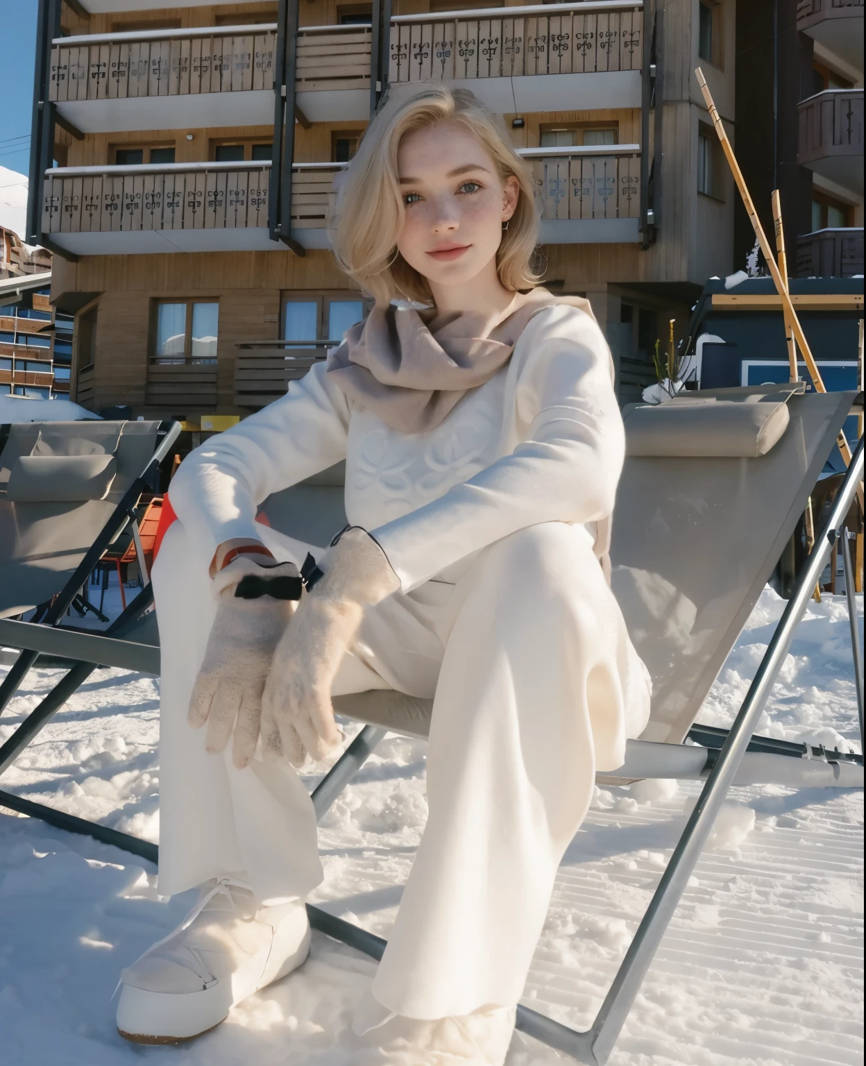 Rosto de uma mulher, americana, 25 anos, pale skin and freckles, olhos cinzas, nariz delicado, soft and delicate lips, cabelo blondie cinza longo e ondulados, sorriso meigo, olhar sedutor