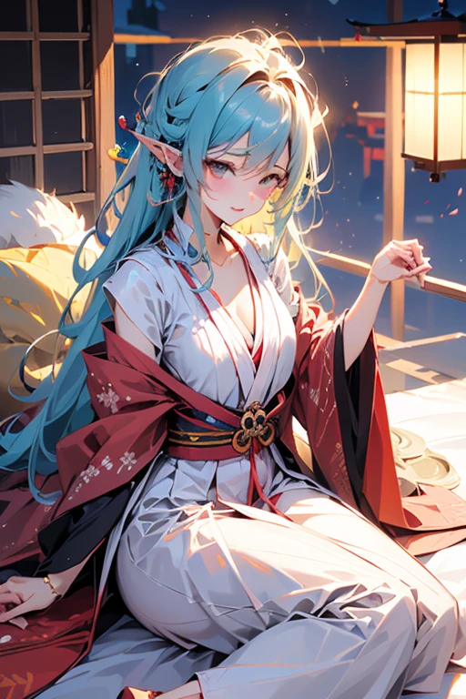 ((Highest quality)), ((masterpiece)), (detailed), A beautiful shrine maiden woman,,Five fingers,Wearing a lot of ornaments,Performing a ritual