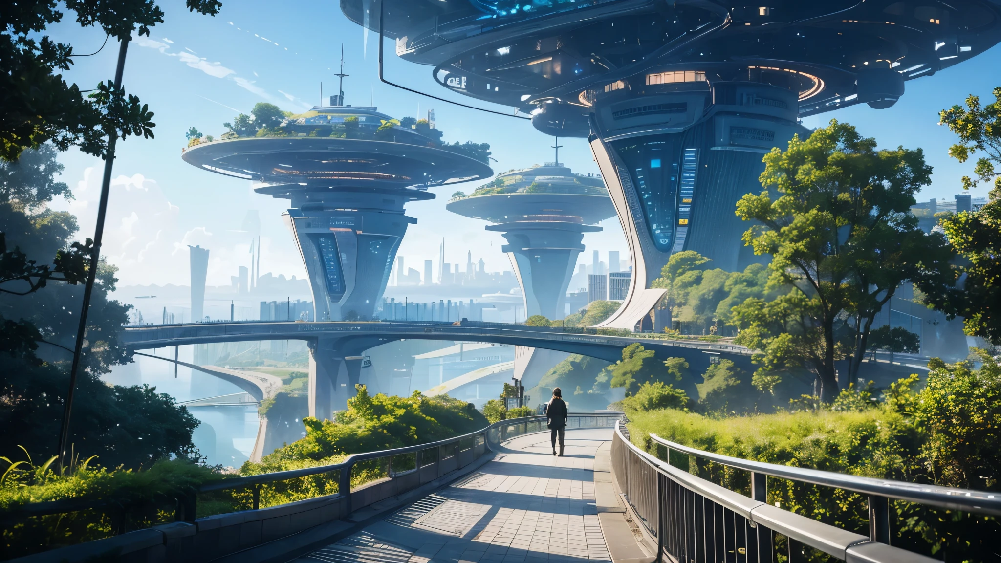 Immersive and breathtaking, this masterpiece of urban design boasts the best quality visuals with its 4K resolution, capturing every minute detail in stunning 8K clarity. The futuristic floating city hovers gracefully in the sky, adorned with advanced technology and a huge urban high-tech tablet platform. Airships of varying sizes glide effortlessly through the air, adding to the enchantment of this futuristic cityscape.
As you explore this high-tech haven, you'll be mesmerized by the colorful lights that illuminate the advanced architecture. The city seamlessly blends with nature, creating an energetic and vibrant atmosphere. A futuristic transportation system suspends parking, allowing for a seamless and tranquil journey on a transparent path. Sky gardens and lush greenery cascade throughout, complemented by sparkling